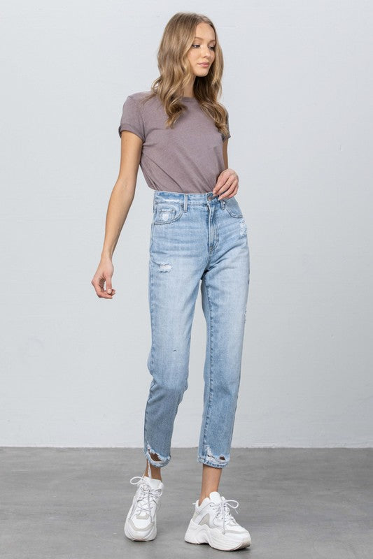 High Waist Ripped Hem Tapered Jeans - Tigbul's Variety Fashion Shop