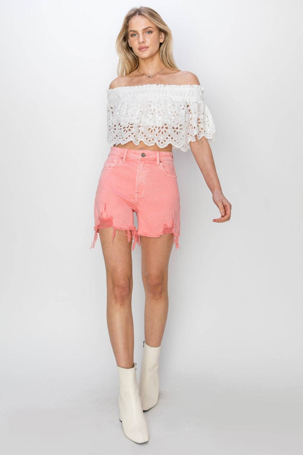 RISEN High Rise Distressed Denim Shorts - Tigbul's Variety Fashion Shop