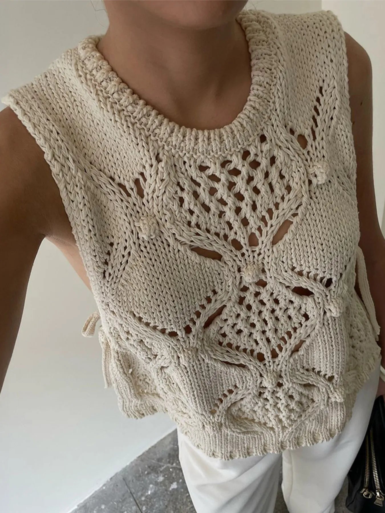 Crochet Hollow Out Sweater Vest - Tigbul's Variety Fashion Shop