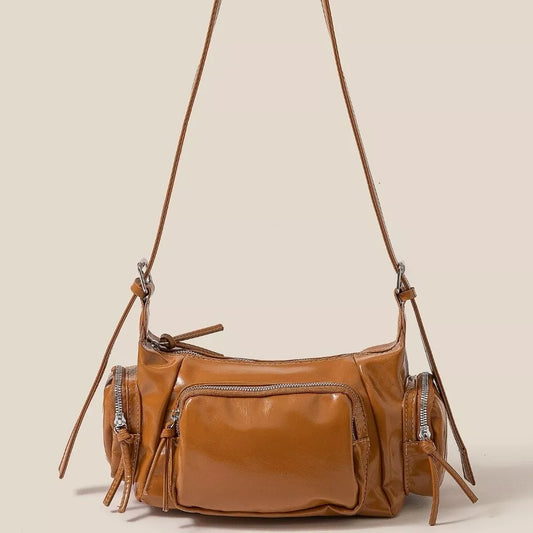 Fame Glossy Faux Leather Multi Pocket Hand Bag - Tigbul's Variety Fashion Shop