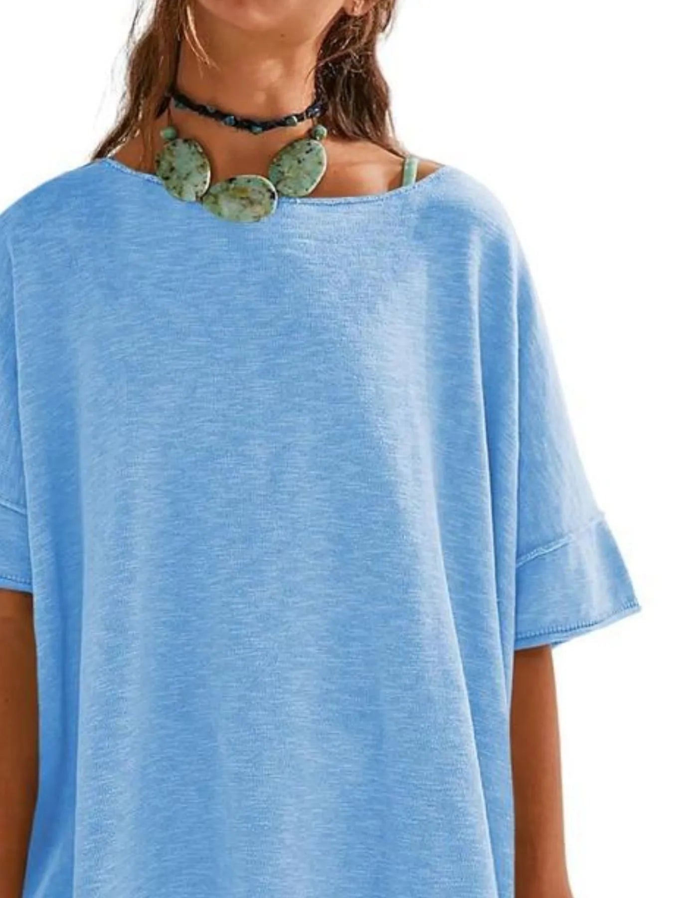 Oversized Round Neck Drop-Shoulder T-Shirt - Tigbul's Variety Fashion Shop