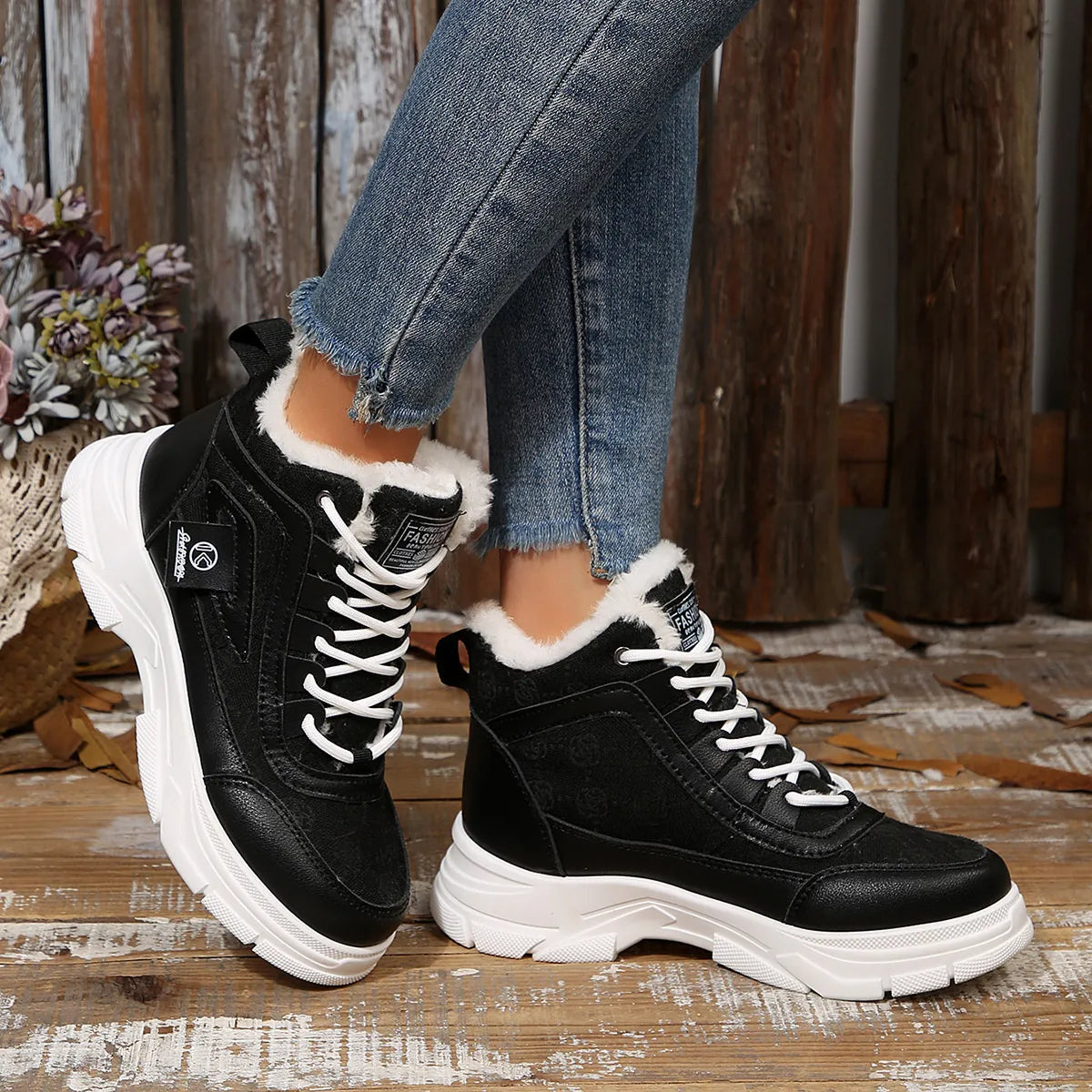 High-Top Platform Chunky Sneaker Boots Lace-Up - Tigbul's Variety Fashion Shop