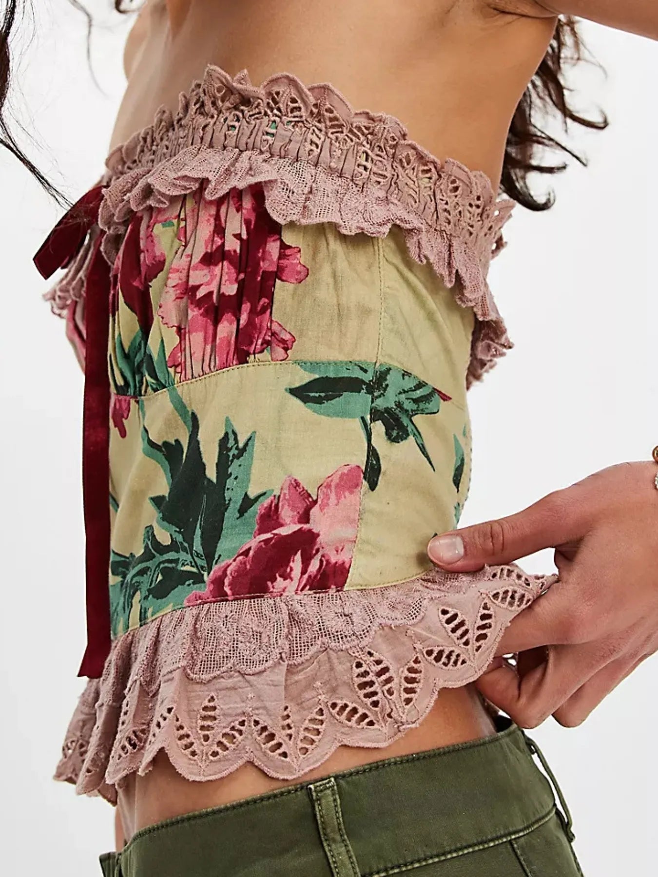 Floral Print Lace Trim Tube Top - Tigbul's Variety Fashion Shop