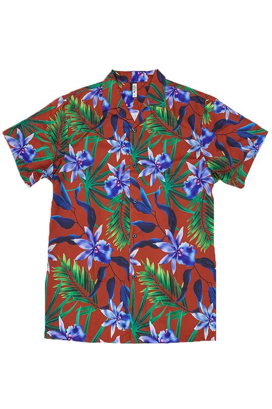 MENS TROPICAL RED BUTTON DOWN SHIRT PRINT - Tigbul's Variety Fashion Shop