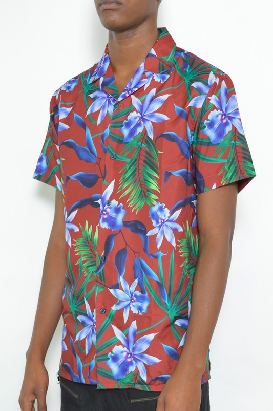 MENS TROPICAL RED BUTTON DOWN SHIRT PRINT - Tigbul's Variety Fashion Shop