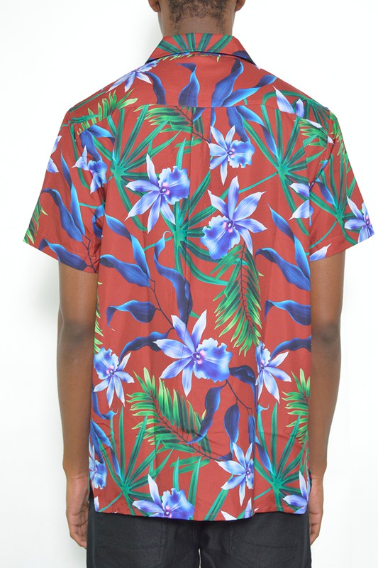 MENS TROPICAL RED BUTTON DOWN SHIRT PRINT - Tigbul's Variety Fashion Shop