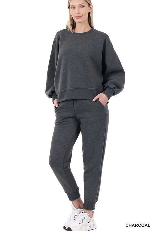 Balloon Sleeve Sweatshirt & Sweatpants Set - Tigbul's Variety Fashion Shop