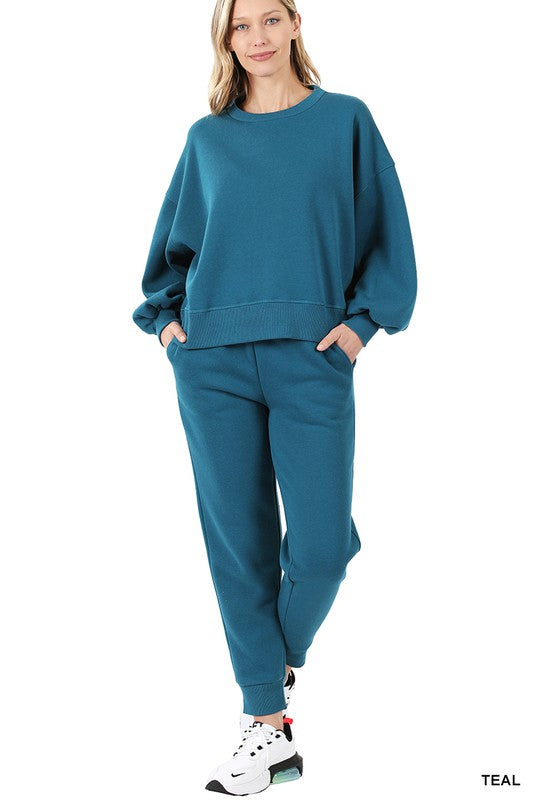 Balloon Sleeve Sweatshirt & Sweatpants Set - Tigbul's Variety Fashion Shop