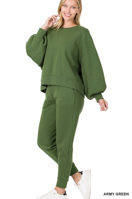 Balloon Sleeve Sweatshirt & Sweatpants Set - Tigbul's Variety Fashion Shop