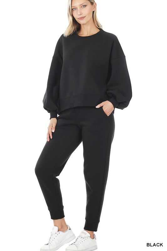 Balloon Sleeve Sweatshirt & Sweatpants Set - Tigbul's Variety Fashion Shop
