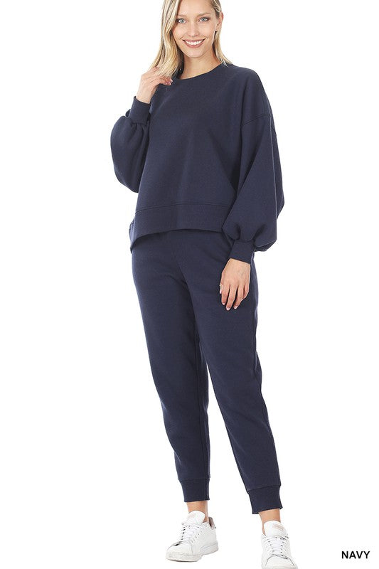 Balloon Sleeve Sweatshirt & Sweatpants Set - Tigbul's Variety Fashion Shop