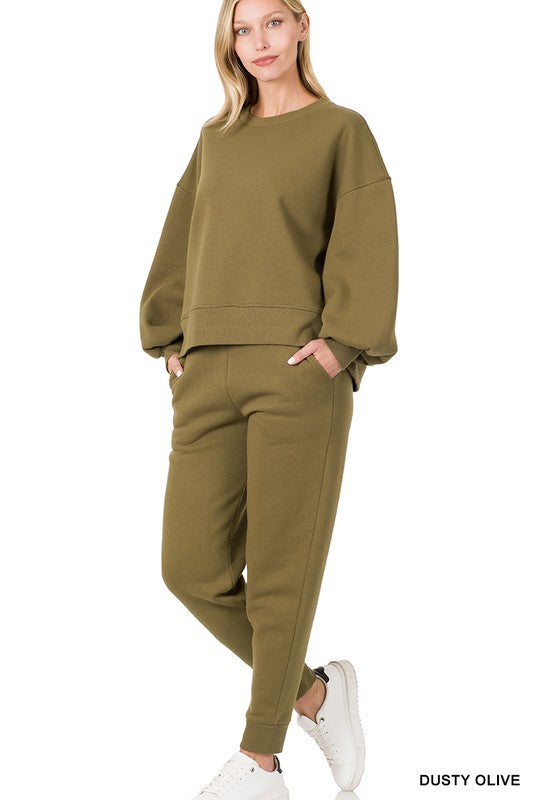 Balloon Sleeve Sweatshirt & Sweatpants Set - Tigbul's Variety Fashion Shop