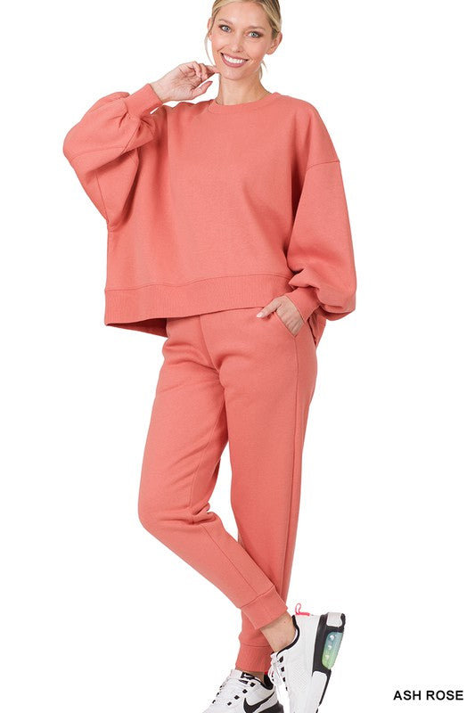 Balloon Sleeve Sweatshirt & Sweatpants Set - Tigbul's Variety Fashion Shop
