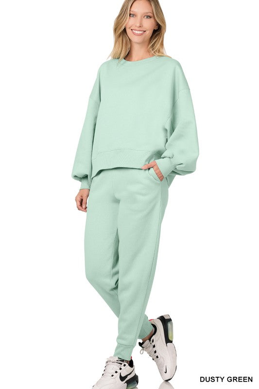 Balloon Sleeve Sweatshirt & Sweatpants Set - Tigbul's Variety Fashion Shop