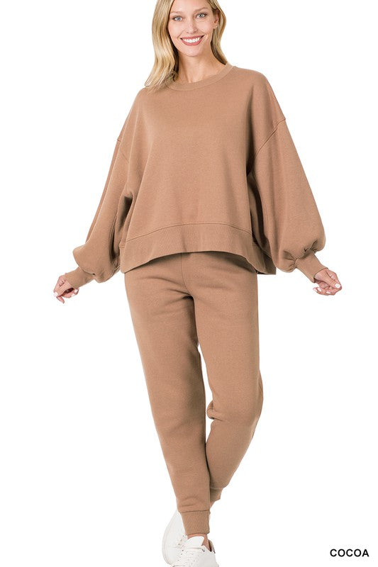 Balloon Sleeve Sweatshirt & Sweatpants Set - Tigbul's Variety Fashion Shop