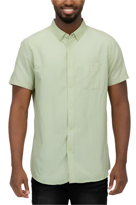 Men's Size Large Green Short Sleeve Button Down Shirt - Tigbul's Variety Fashion Shop