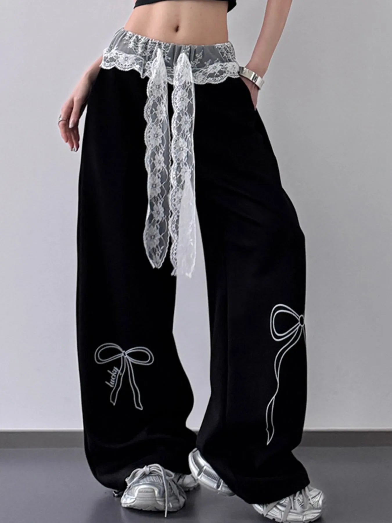 Wide Leg Pants with Lace Belt Detail - Tigbul's Variety Fashion Shop