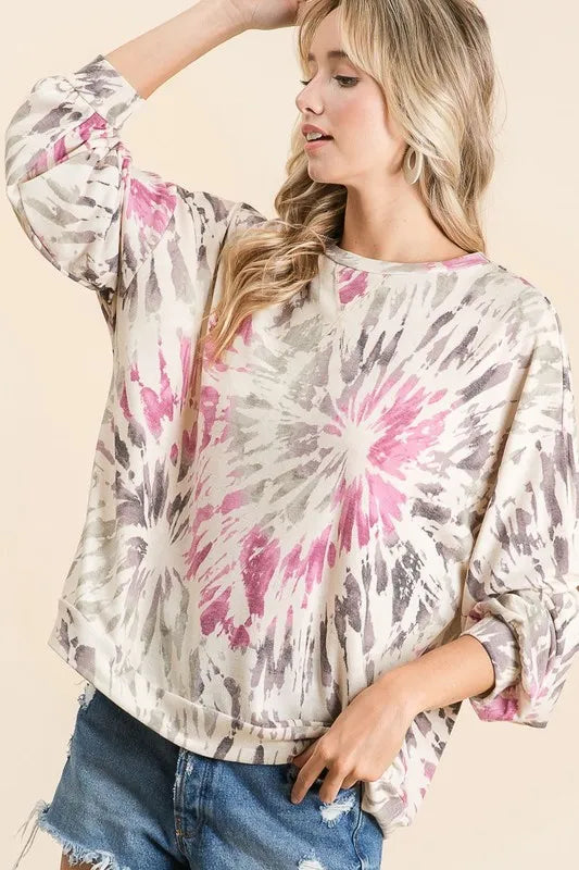 BiBi Tie Dye Print Terry Pull Over - Tigbul's Variety Fashion Shop