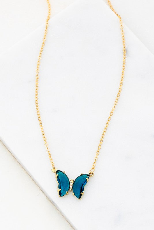 GEM STONE BUTTERFLY PENDANT NECKLACE - Tigbul's Variety Fashion Shop