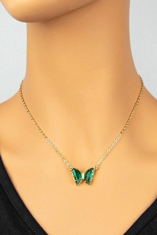 GEM STONE BUTTERFLY PENDANT NECKLACE - Tigbul's Variety Fashion Shop