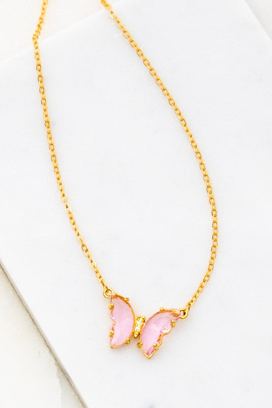 GEM STONE BUTTERFLY PENDANT NECKLACE - Tigbul's Variety Fashion Shop