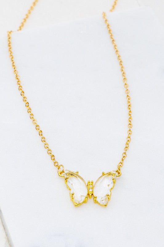 GEM STONE BUTTERFLY PENDANT NECKLACE - Tigbul's Variety Fashion Shop