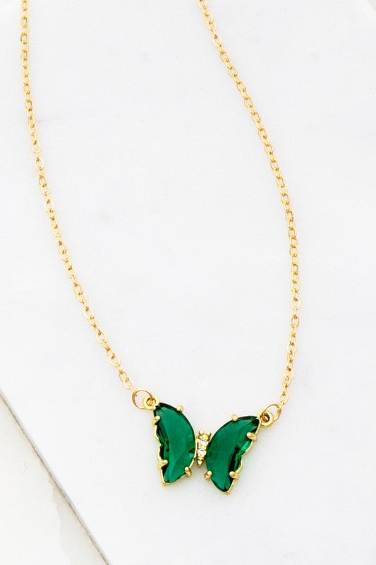 GEM STONE BUTTERFLY PENDANT NECKLACE - Tigbul's Variety Fashion Shop