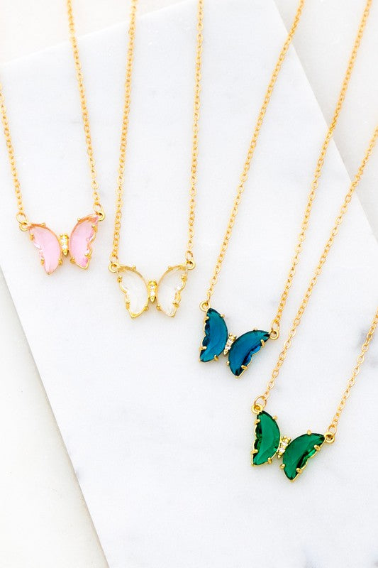 GEM STONE BUTTERFLY PENDANT NECKLACE - Tigbul's Variety Fashion Shop
