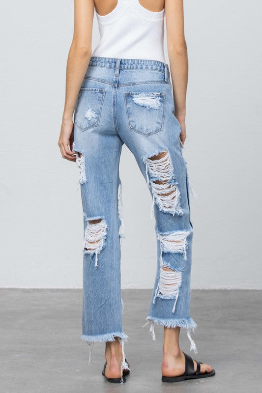 HEAVY DESTROYED STRAIGHT JEANS - Tigbul's Variety Fashion Shop