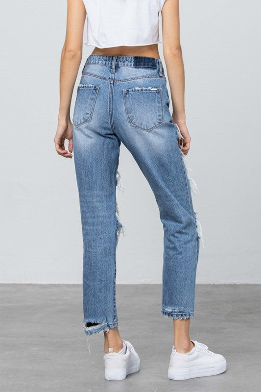 High Rise Heavy Destroyed Mom Jeans - Tigbul's Variety Fashion Shop