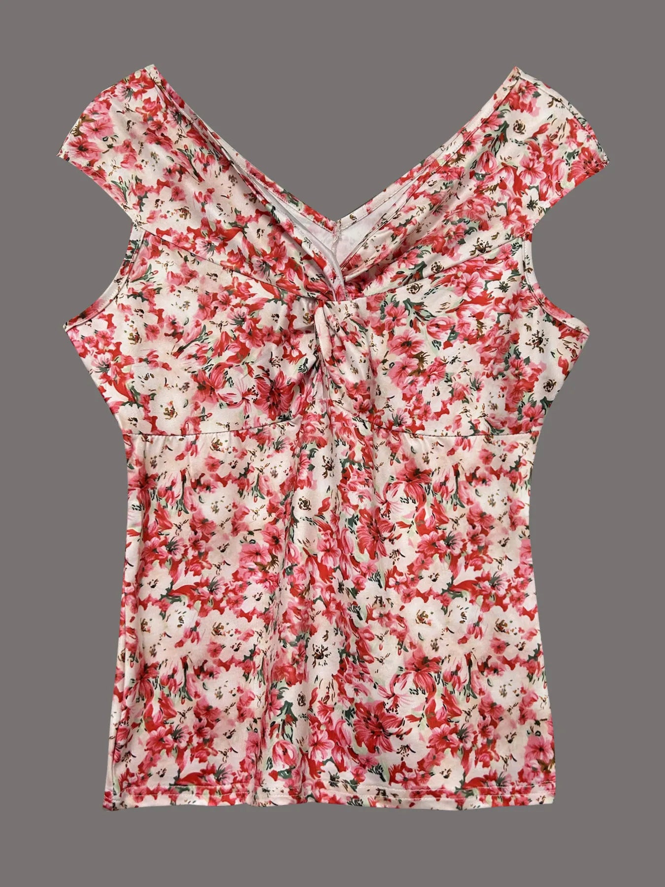 Twisted Front Floral Print Sleeveless Top - Tigbul's Variety Fashion Shop