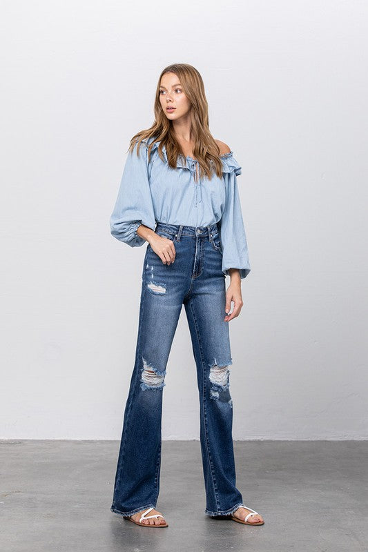 High Waist Ripped Flare Jeans - Tigbul's Variety Fashion Shop