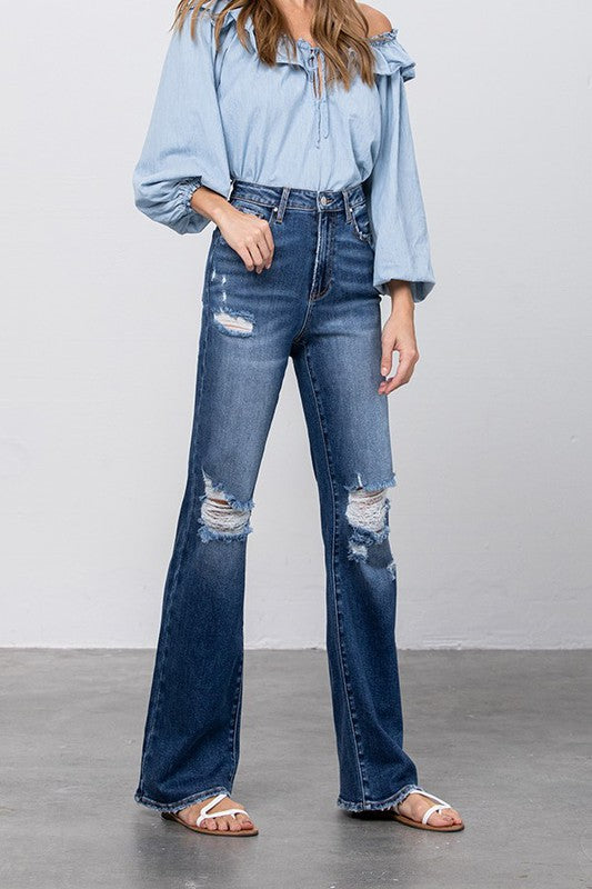 High Waist Ripped Flare Jeans - Tigbul's Variety Fashion Shop
