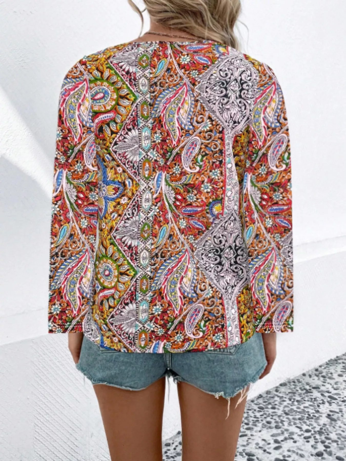 Paisley Print Long Sleeve Blouse - Tigbul's Variety Fashion Shop