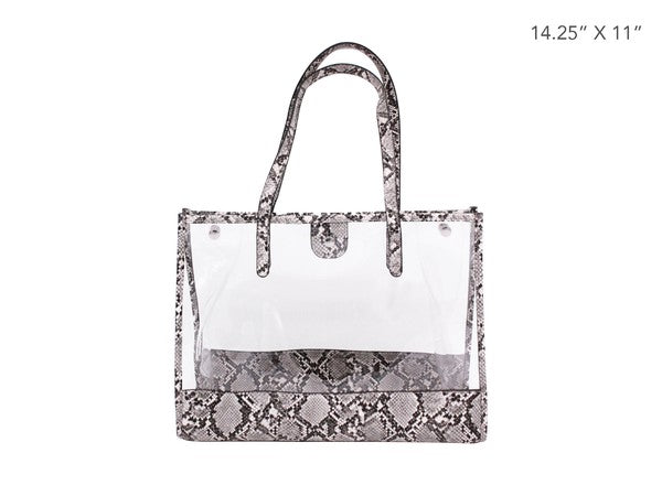 CLEAR PVC SNAKE TRIM TOTE BAG - Tigbul's Variety Fashion Shop