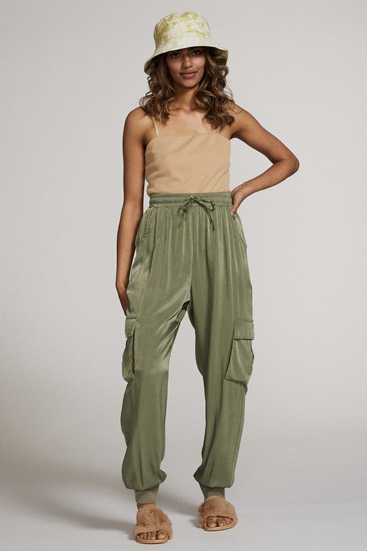 Textured satin cargo pants - Tigbul's Variety Fashion Shop