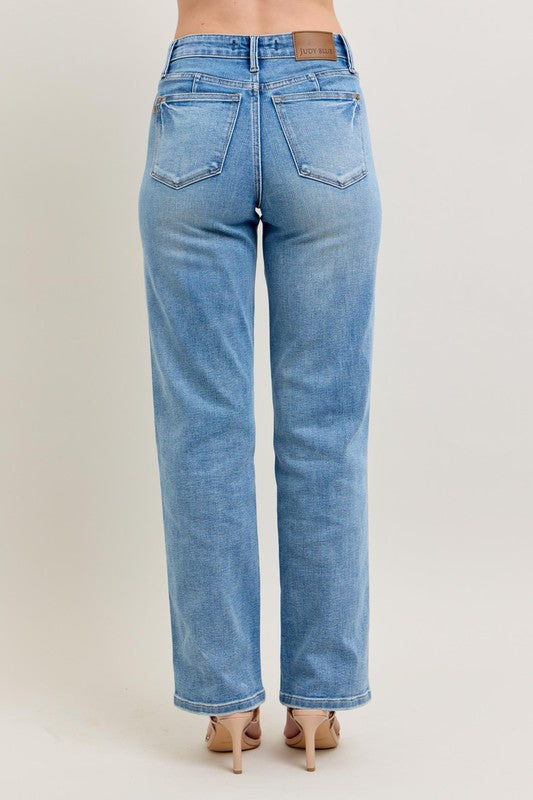 Judy Blue Full Size Tummy Control Vintage Wash Straight Jeans Plus Size - Tigbul's Variety Fashion Shop
