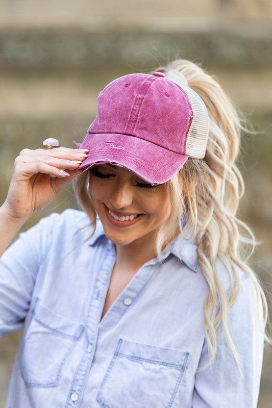 Distressed Messy Bun Hat Cap - Tigbul's Variety Fashion Shop