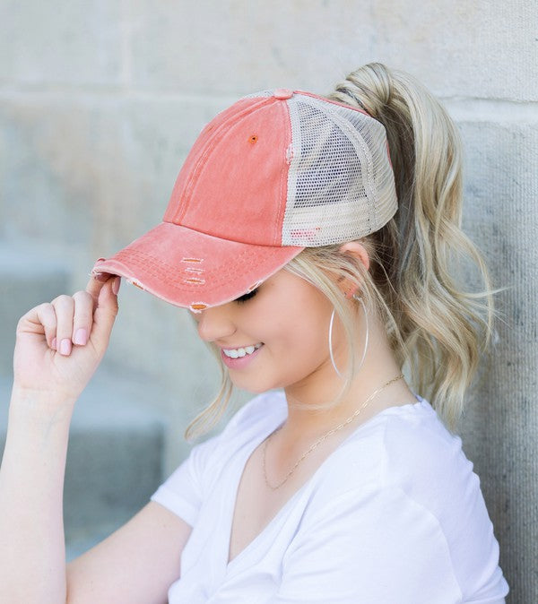 Distressed Messy Bun Hat Cap - Tigbul's Variety Fashion Shop
