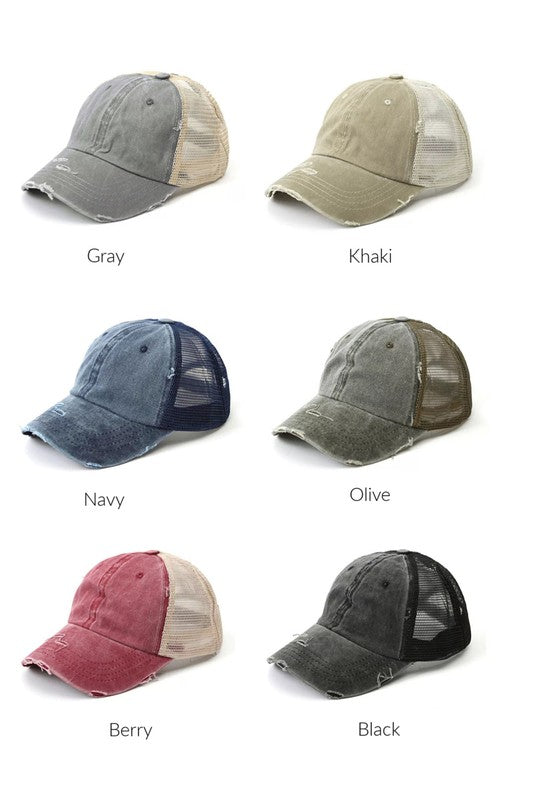 Distressed Messy Bun Hat Cap - Tigbul's Variety Fashion Shop