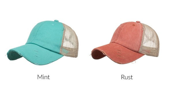 Distressed Messy Bun Hat Cap - Tigbul's Variety Fashion Shop