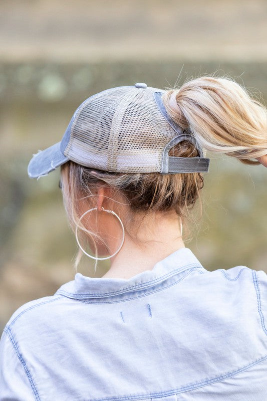 Distressed Messy Bun Hat Cap - Tigbul's Variety Fashion Shop