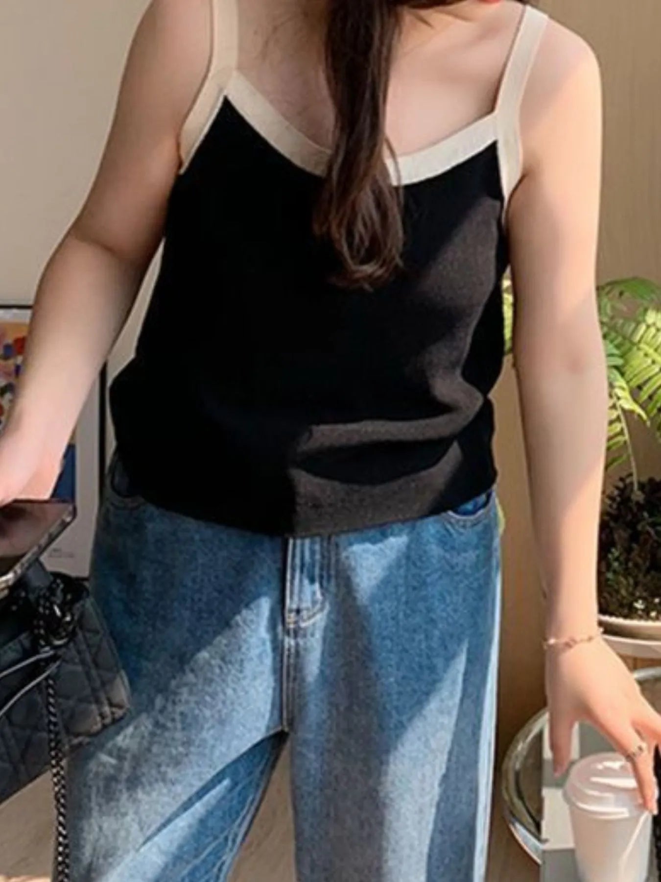 Contrast Trim Cami Top - Tigbul's Variety Fashion Shop
