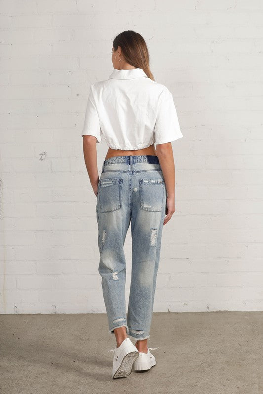Patched Ripped Frayed Crop Jeans - Tigbul's Variety Fashion Shop