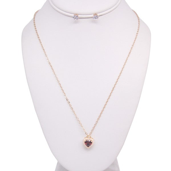 RHINESTONE HEART SHAPE NECKLACE EARRING SET - Tigbuls Variety Fashion