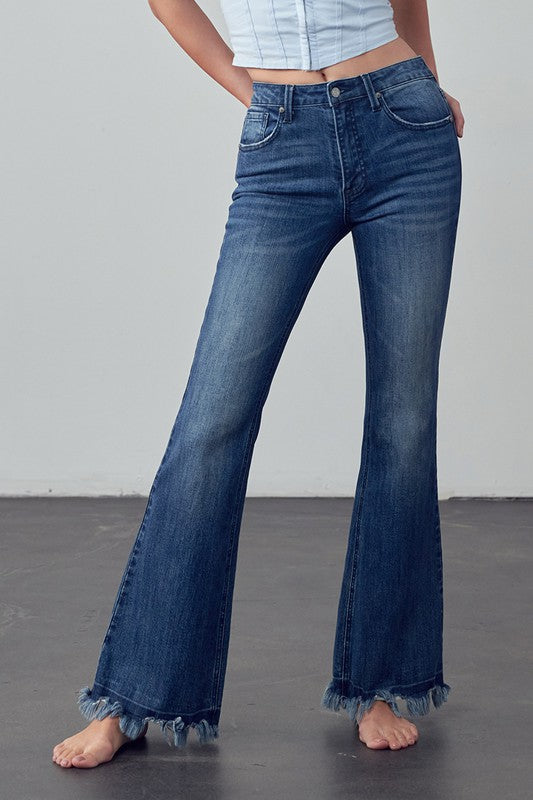 Frayed Hem Flare Jeans - Tigbul's Variety Fashion Shop