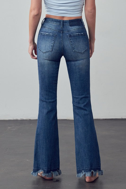 Frayed Hem Flare Jeans - Tigbul's Variety Fashion Shop