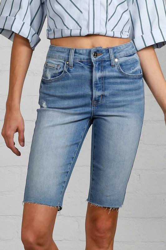 High Rise Denim Bike Shorts - Tigbul's Variety Fashion Shop