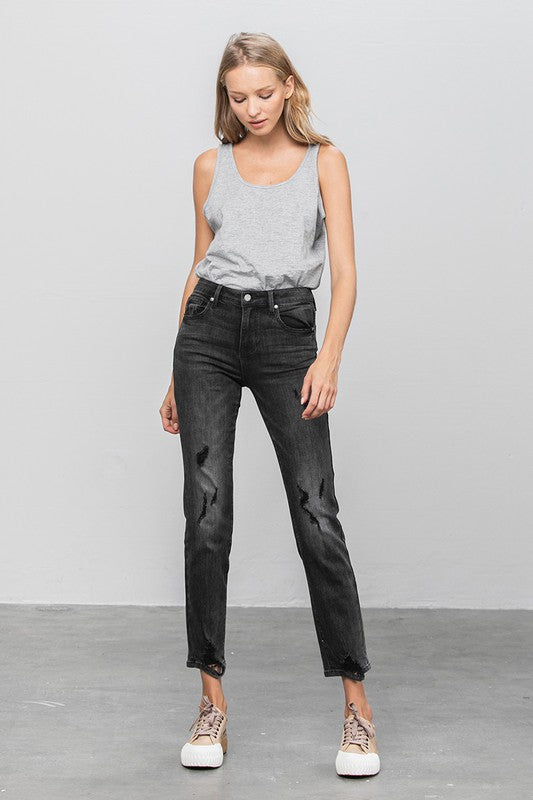 Mid Rise Distressed Straight Jeans - Tigbul's Variety Fashion Shop