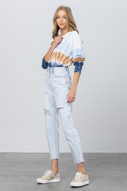 High Waist Ripped Raw Hem Crop Straight Jeans - Tigbul's Variety Fashion Shop
